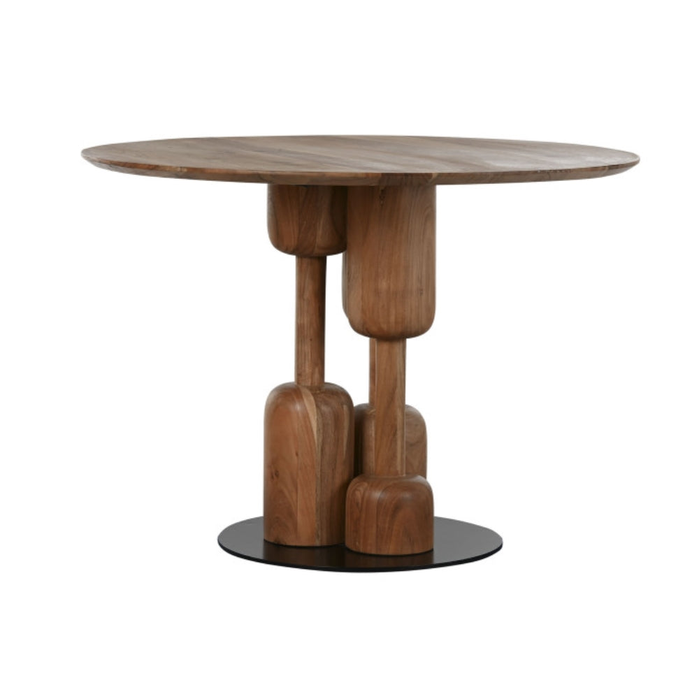 Mesa Redonda de Comedor Acacia y Metal 106x106x76 cm