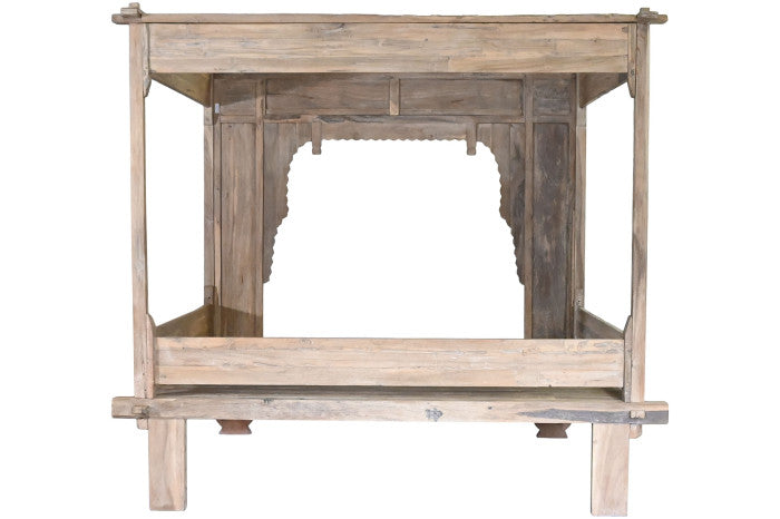 Cama con dosel teca 225x160x206 tallada decapé