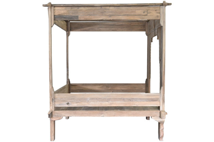 Cama con dosel teca 225x160x206 tallada decapé