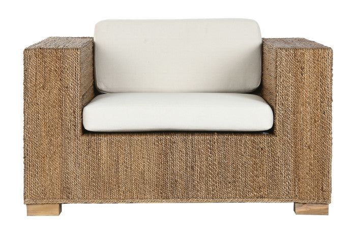 Sillón de Fibra y Teca con Cojines – 117 x 92 x 65 cm