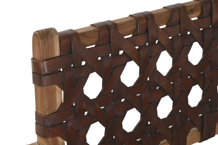 Sillón de Teca y Piel Trenzado a Mano – 56 x 58 x 74 cm