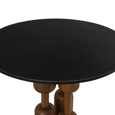 Mesa redonda de comedor acacia y mármol 106 × 106 × 76 cm