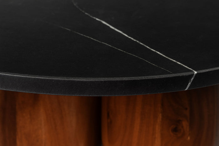 Mesa redonda de comedor acacia y mármol 106 × 106 × 76 cm
