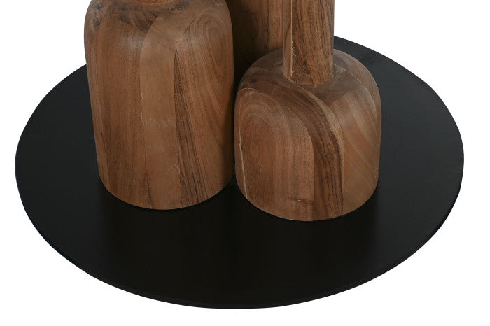 Mesa redonda de comedor acacia y mármol 106 × 106 × 76 cm