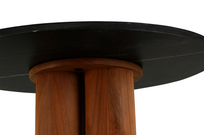 Mesa redonda de comedor acacia y mármol 106 × 106 × 76 cm