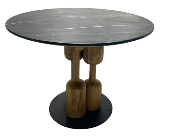 Mesa redonda de comedor acacia y mármol 106 × 106 × 76 cm