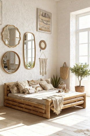 Cama de Bambú y Ratán Natural para Colchón 180x200