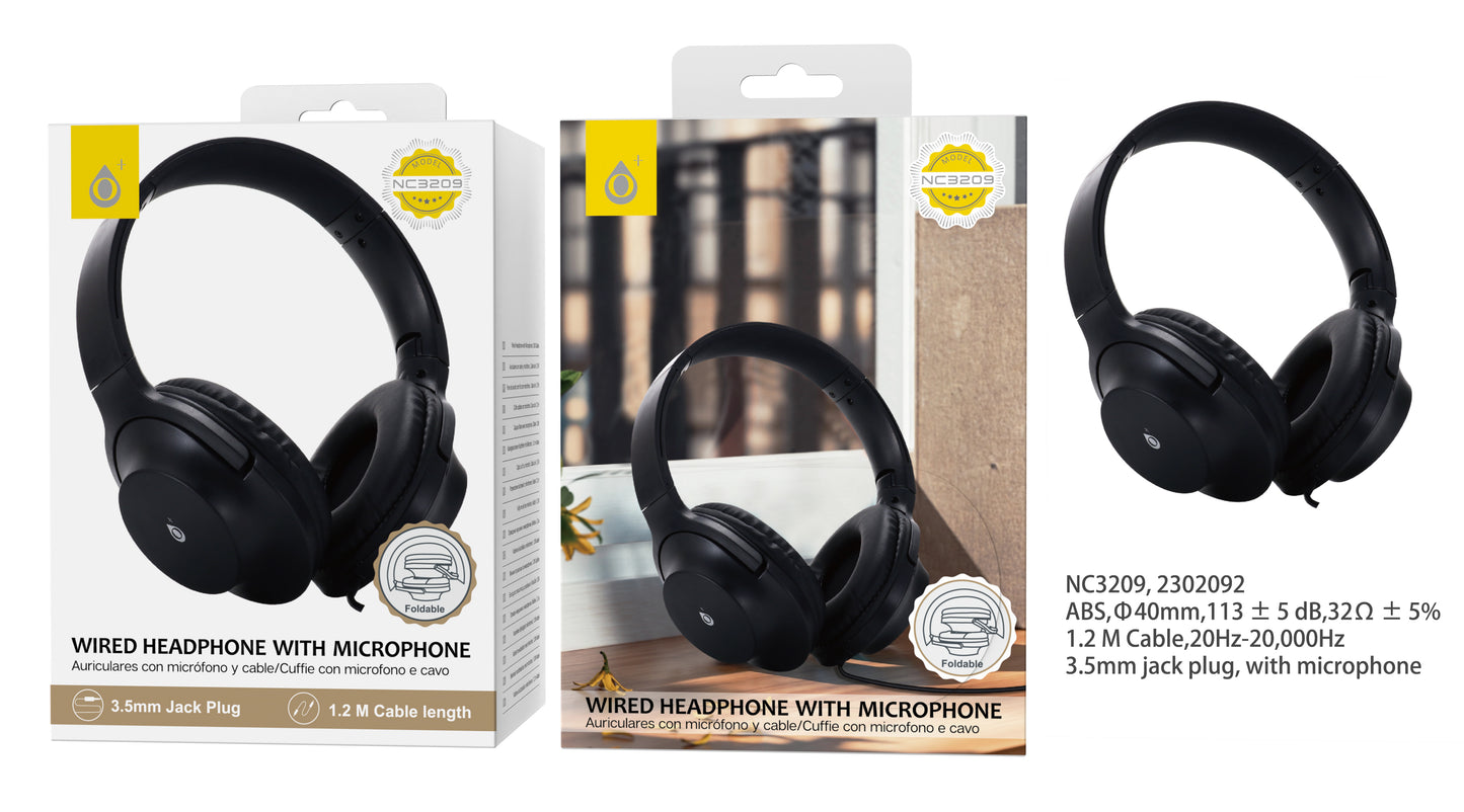 Auriculares plegable NC3209 1.2m negro