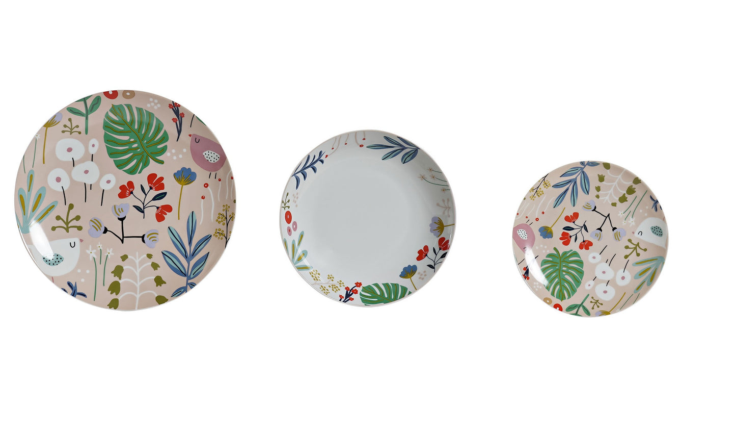 Vajilla set 18 porcelona 27*27*3cm flores multicolor