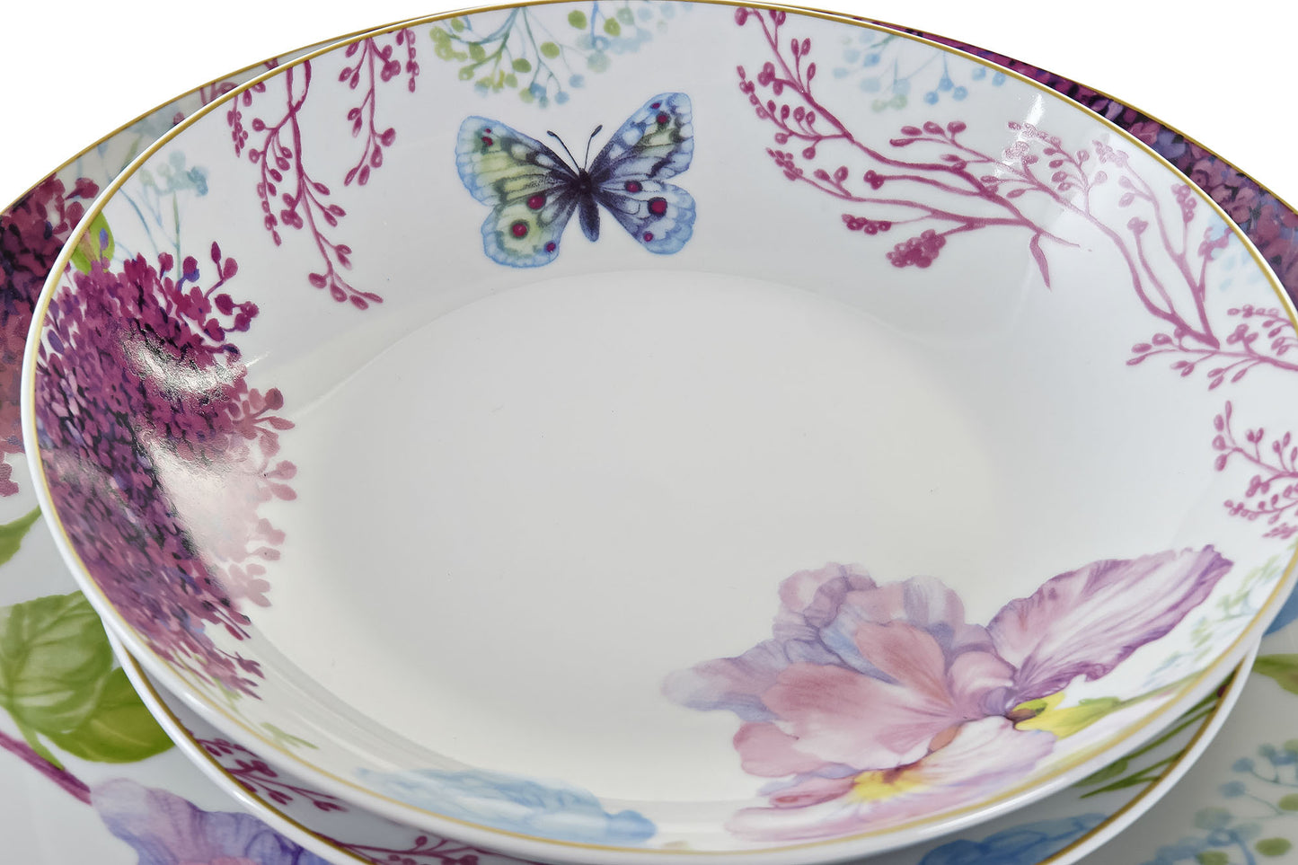 Vajilla set 18 porcelana 27*27*3cm mariposa rosa