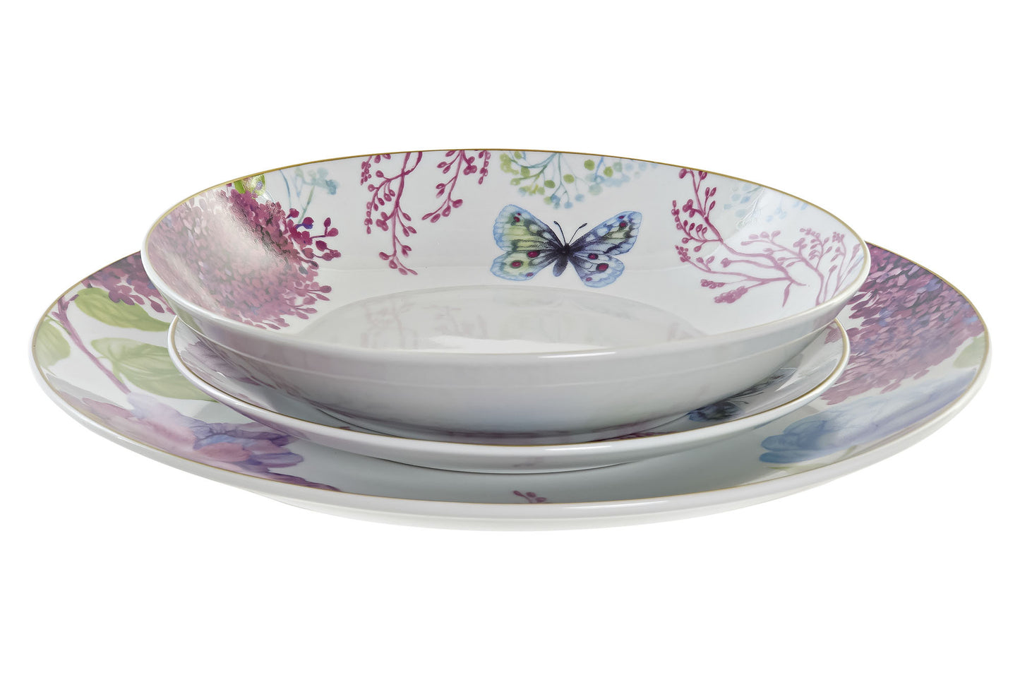 Vajilla set 18 porcelana 27*27*3cm mariposa rosa