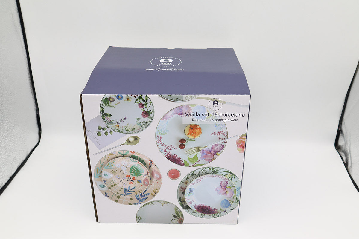 Vajilla set 18 porcelona 27*27*3cm flores multicolor