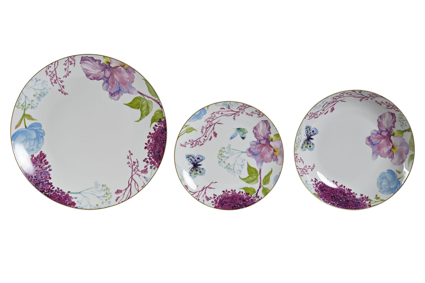 Vajilla set 18 porcelana 27*27*3cm mariposa rosa