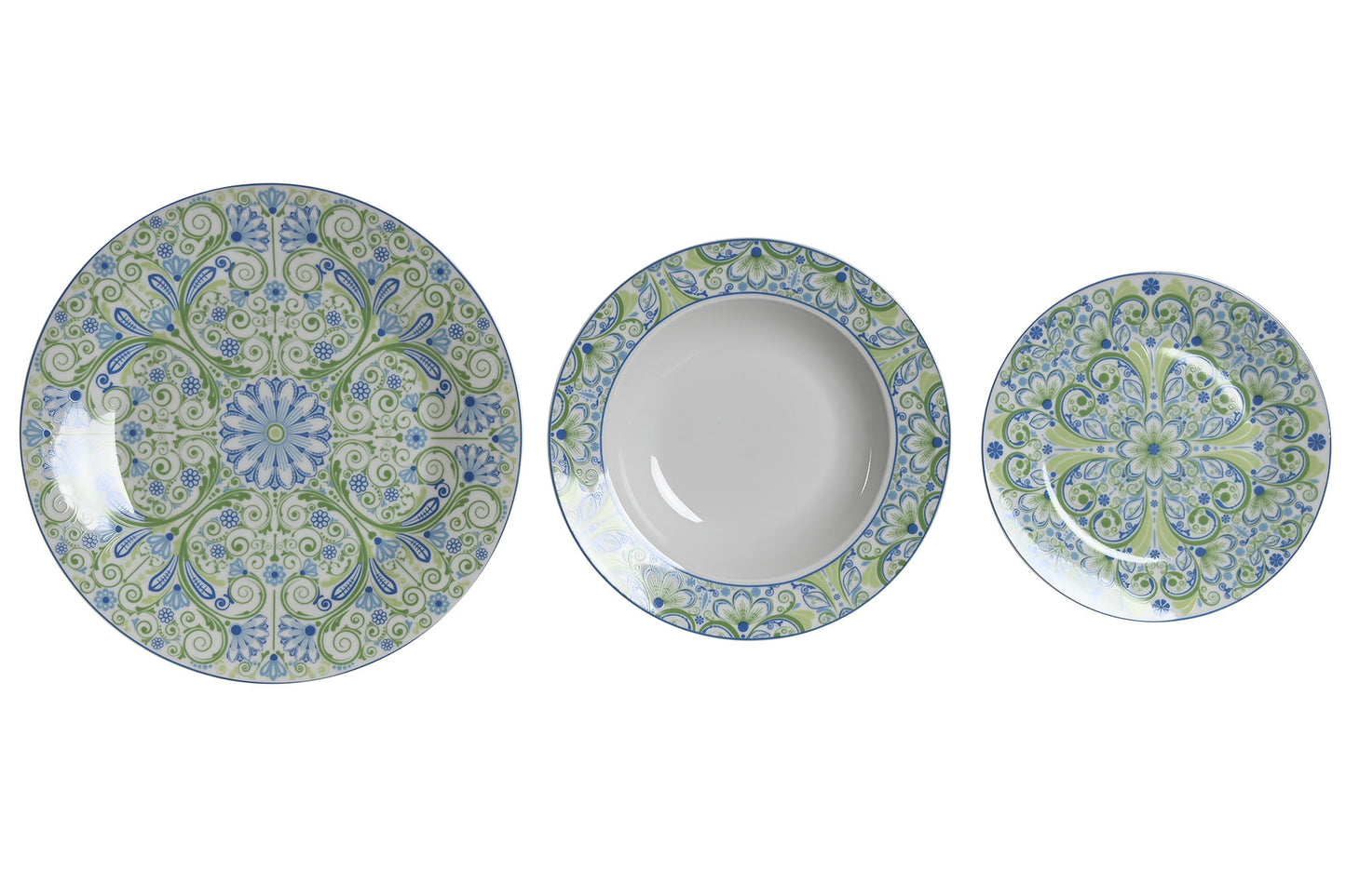 Vajilla set 18 porcelona 27*27*3cm azulejos verde