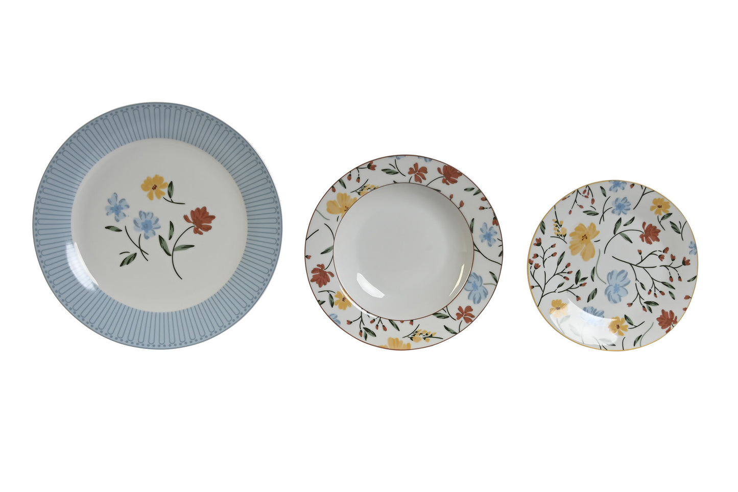 Vajilla set 18 porcelana 27*27*3cm floral azul