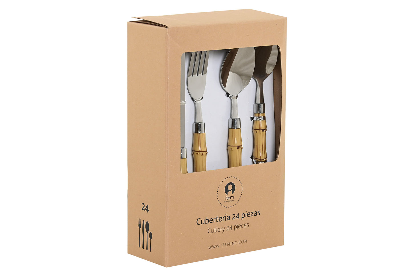 Cuberteria set 24 inox abs 4.5*2*21cm 2mm bambu