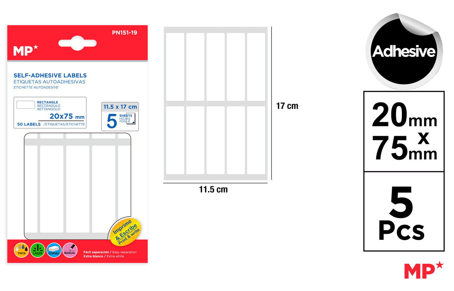 Etiquetas Blancas 20*75mm 5 hojas