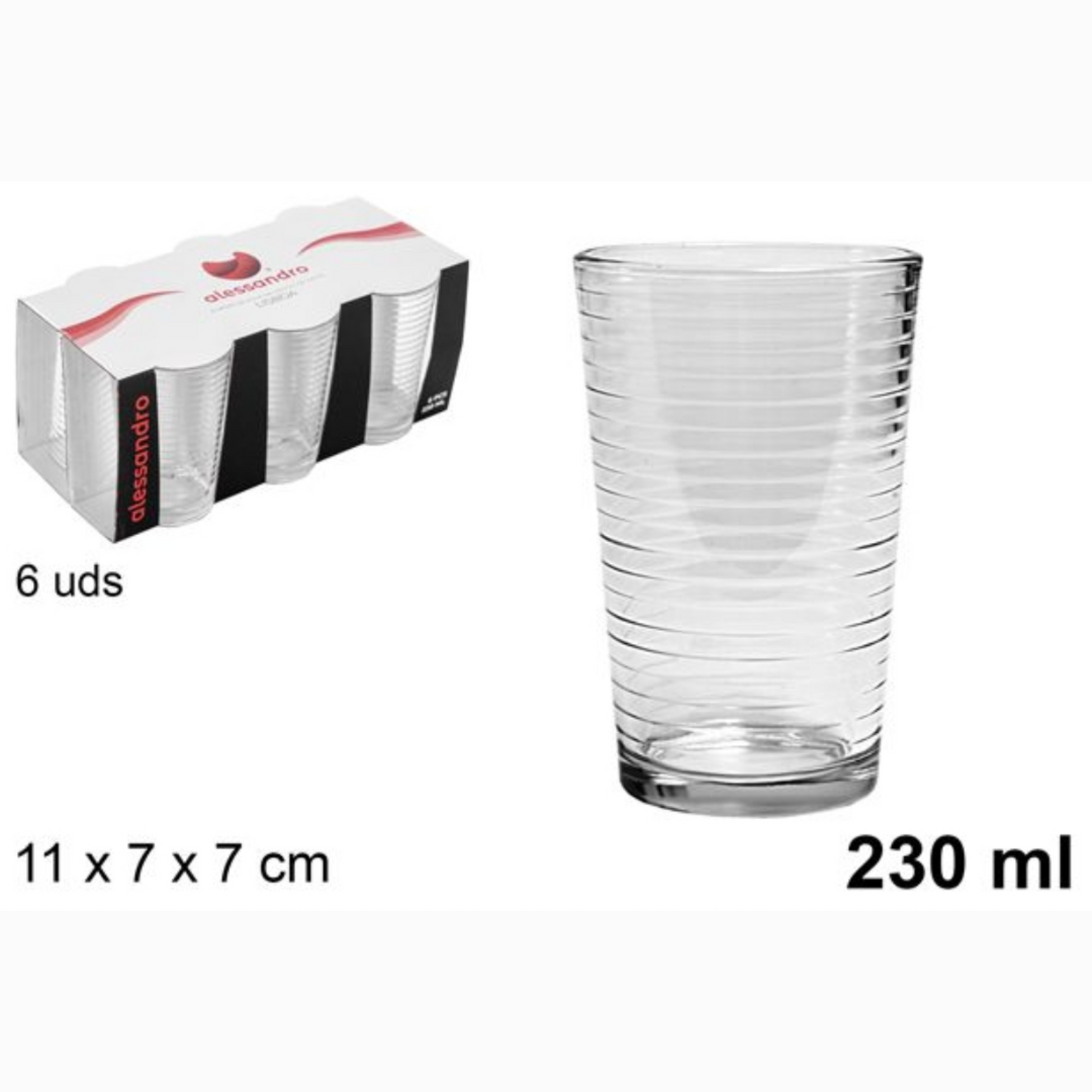 Pack 6 vaso con ralla 230ml