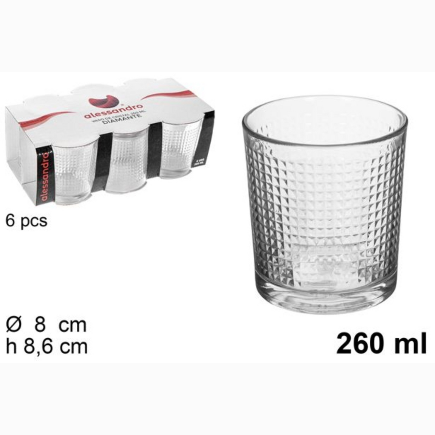 Pack 6 vaso cristal 260ml