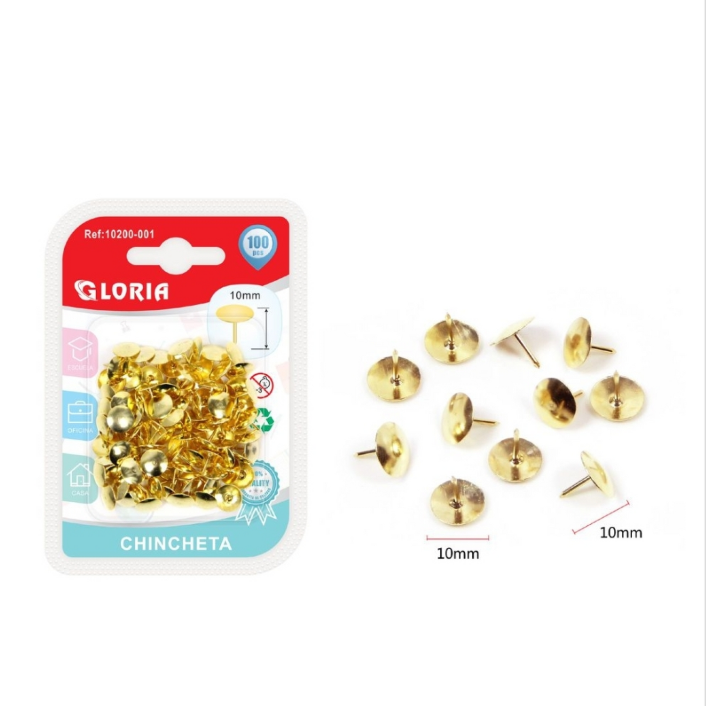 CHINCHETAS DORADA 10MM 100PCS