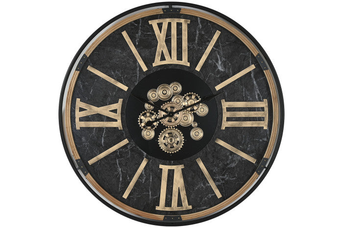 Reloj de Pared Metal y Cristal 127x127 cm Negro y Dorado