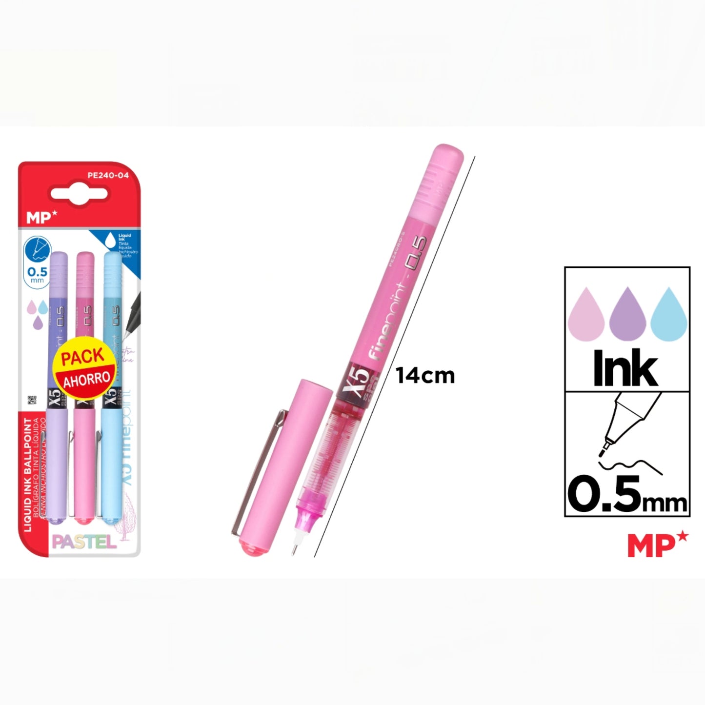 Set 3 boligrafo tinta liquida 0.5mm 3 colores