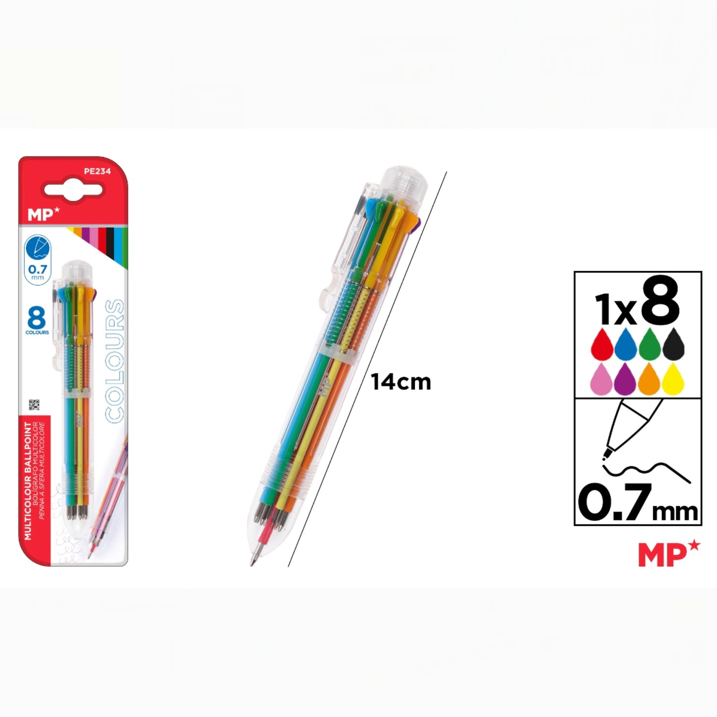 PENNA A 8 ​​COLORI 0,7 MM