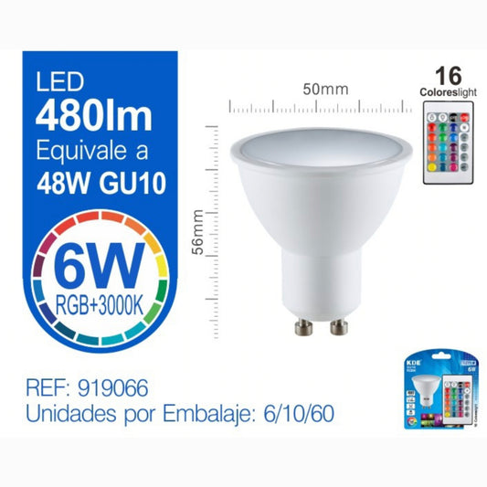 Bombilla led multicolor 6W GU10