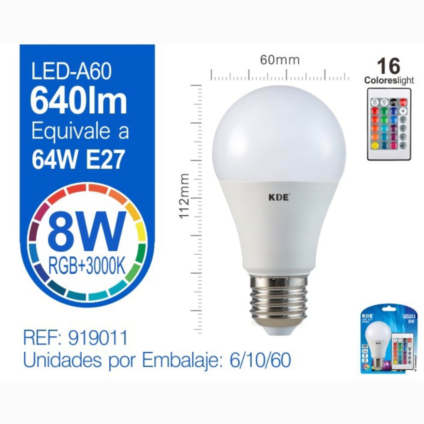 Bombilla led multicolor 8W E27