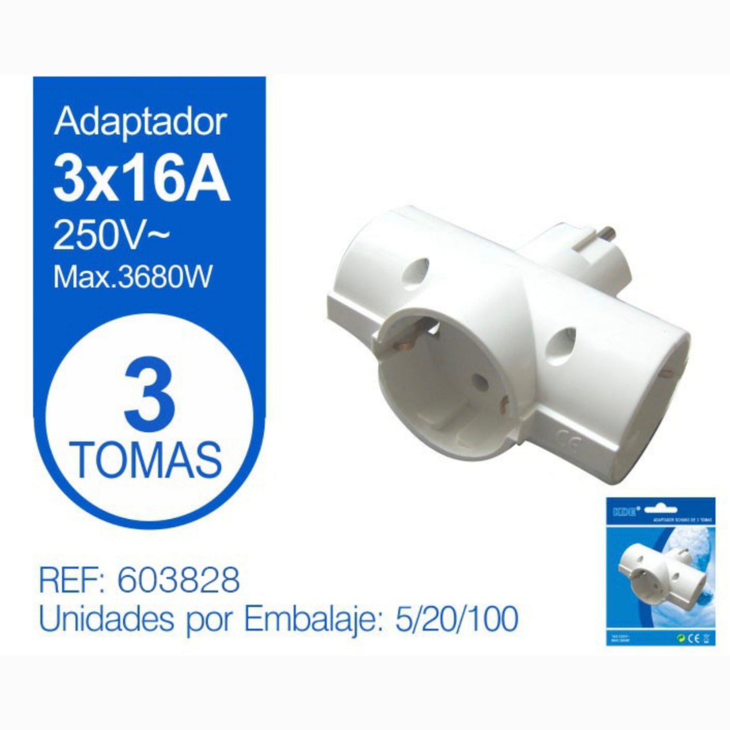 Adaptador europea de 3 conectores