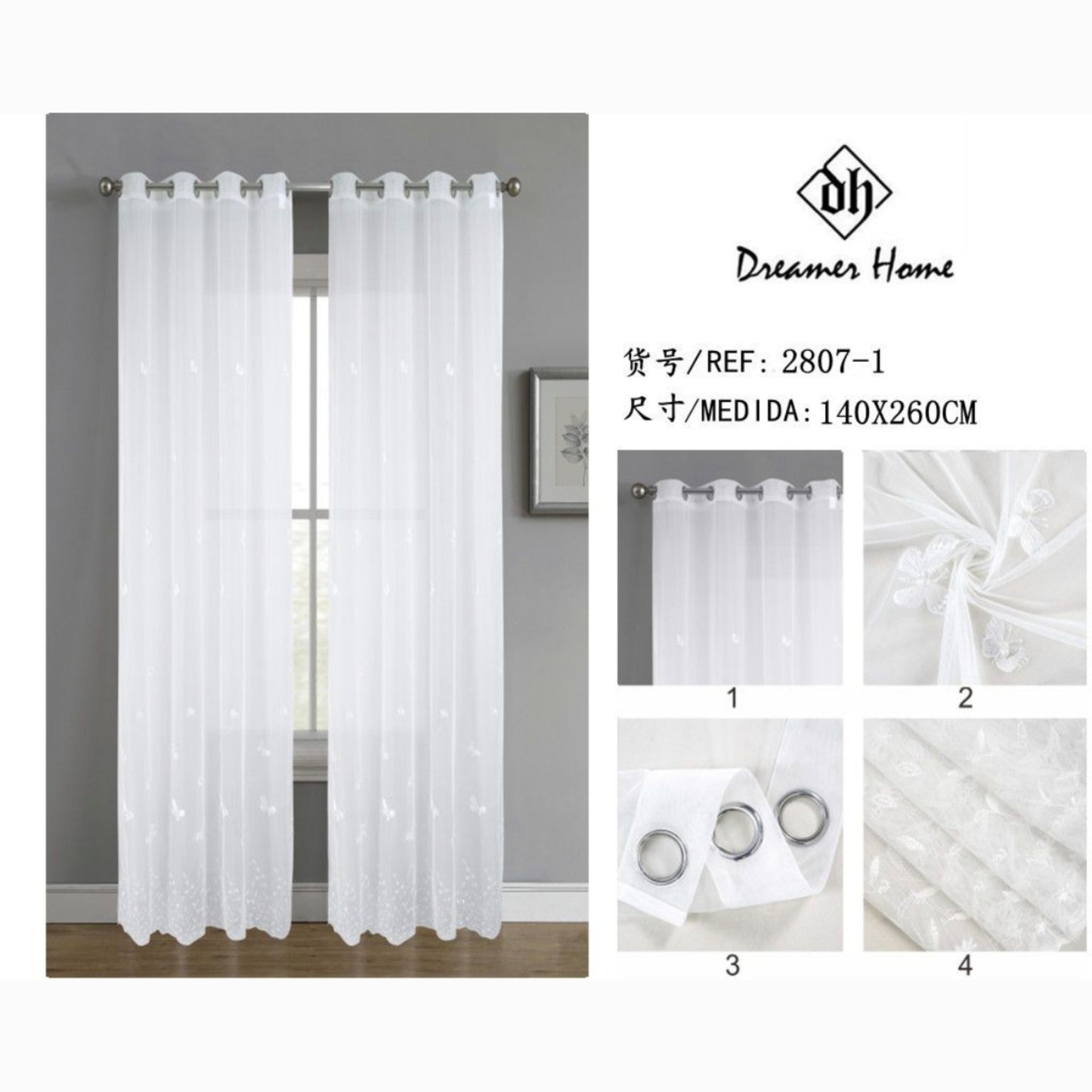 Cortina visillo mariposa 140*260cm blanca