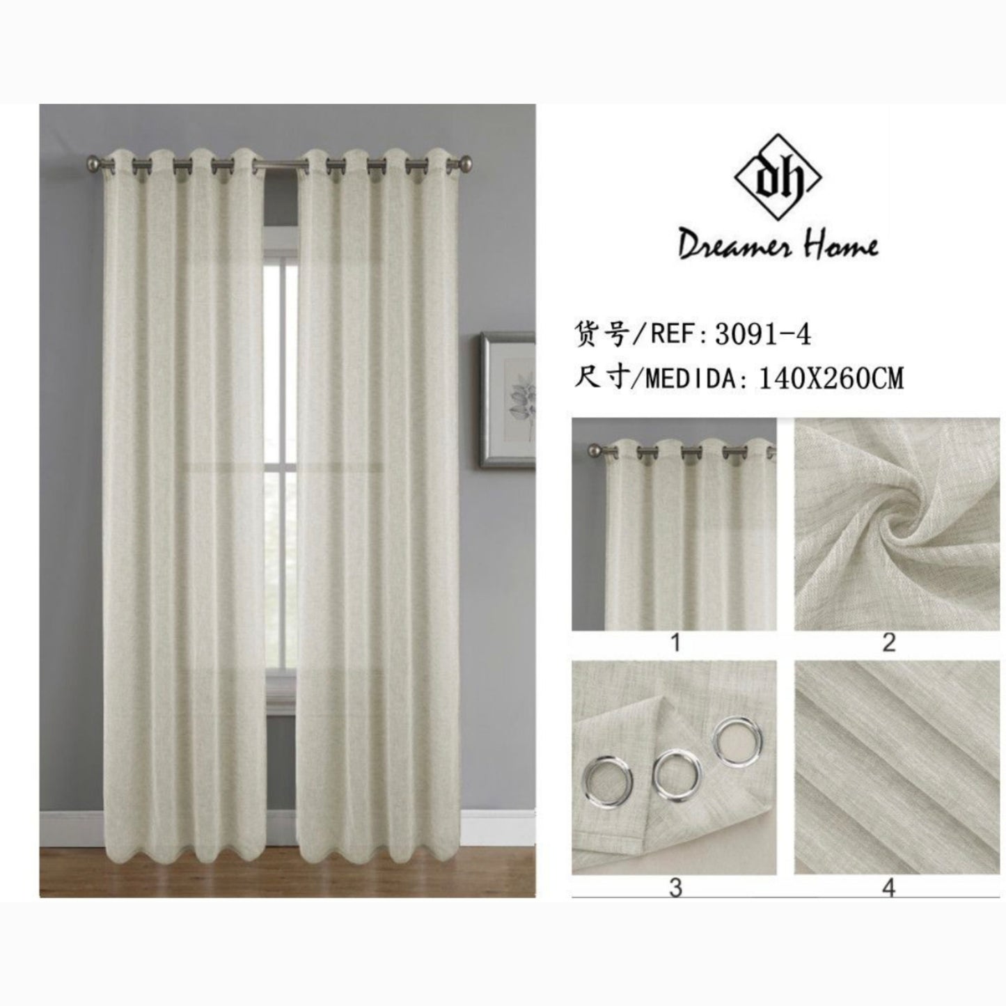 Cortina visillo lino 140*260cm blanco