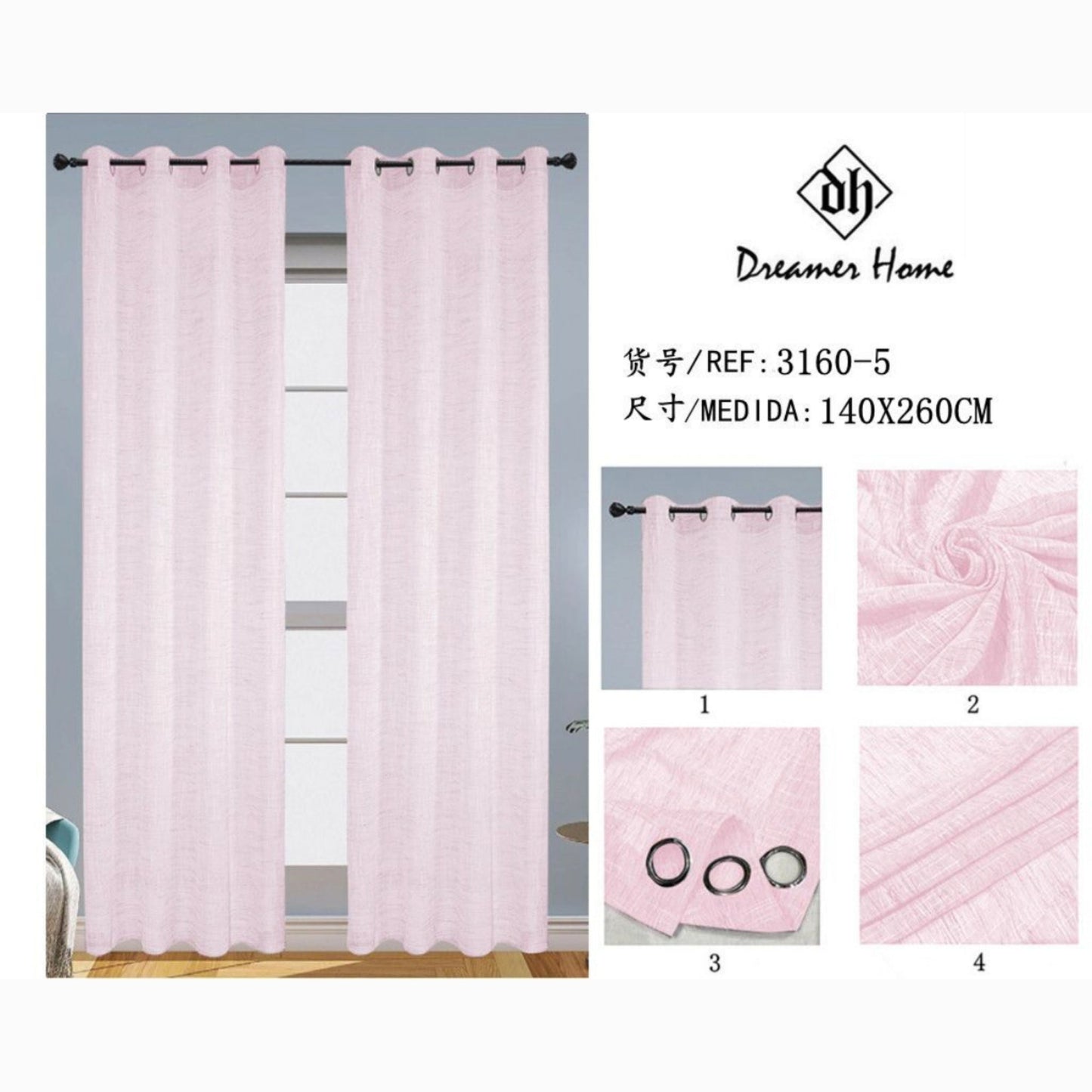 Cortina visillo lino 140*260cm rosa