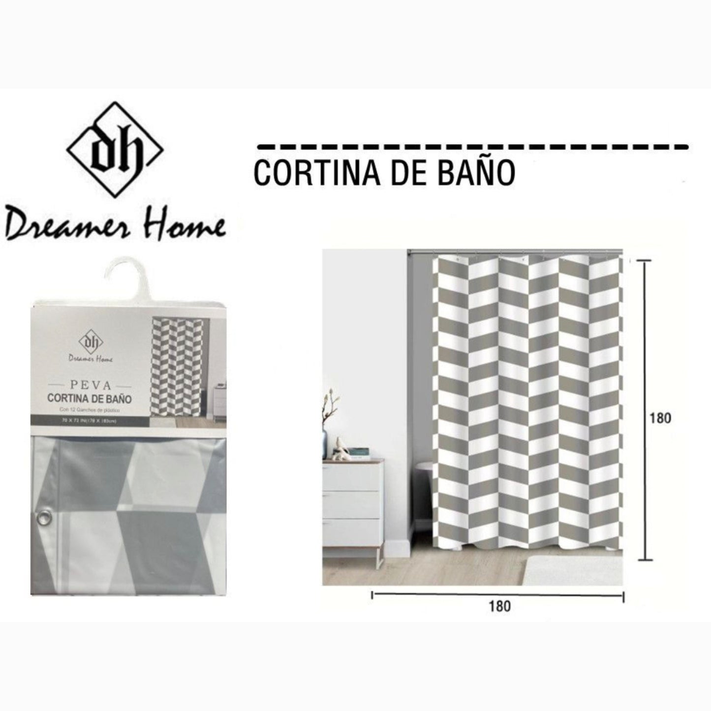 Cortina de Baño 100% PEVA 180x180cm