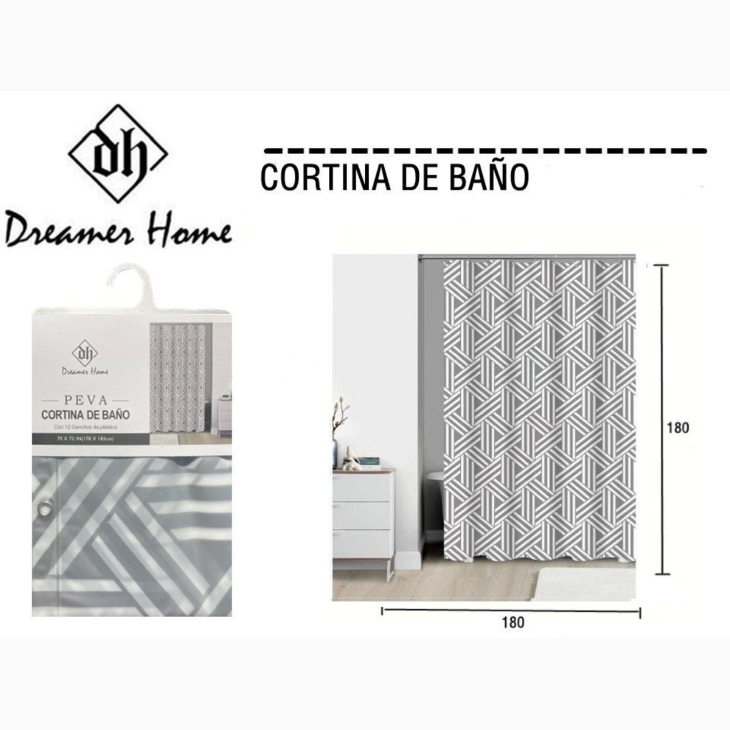 Cortina de Baño 100% PEVA 180x180cm