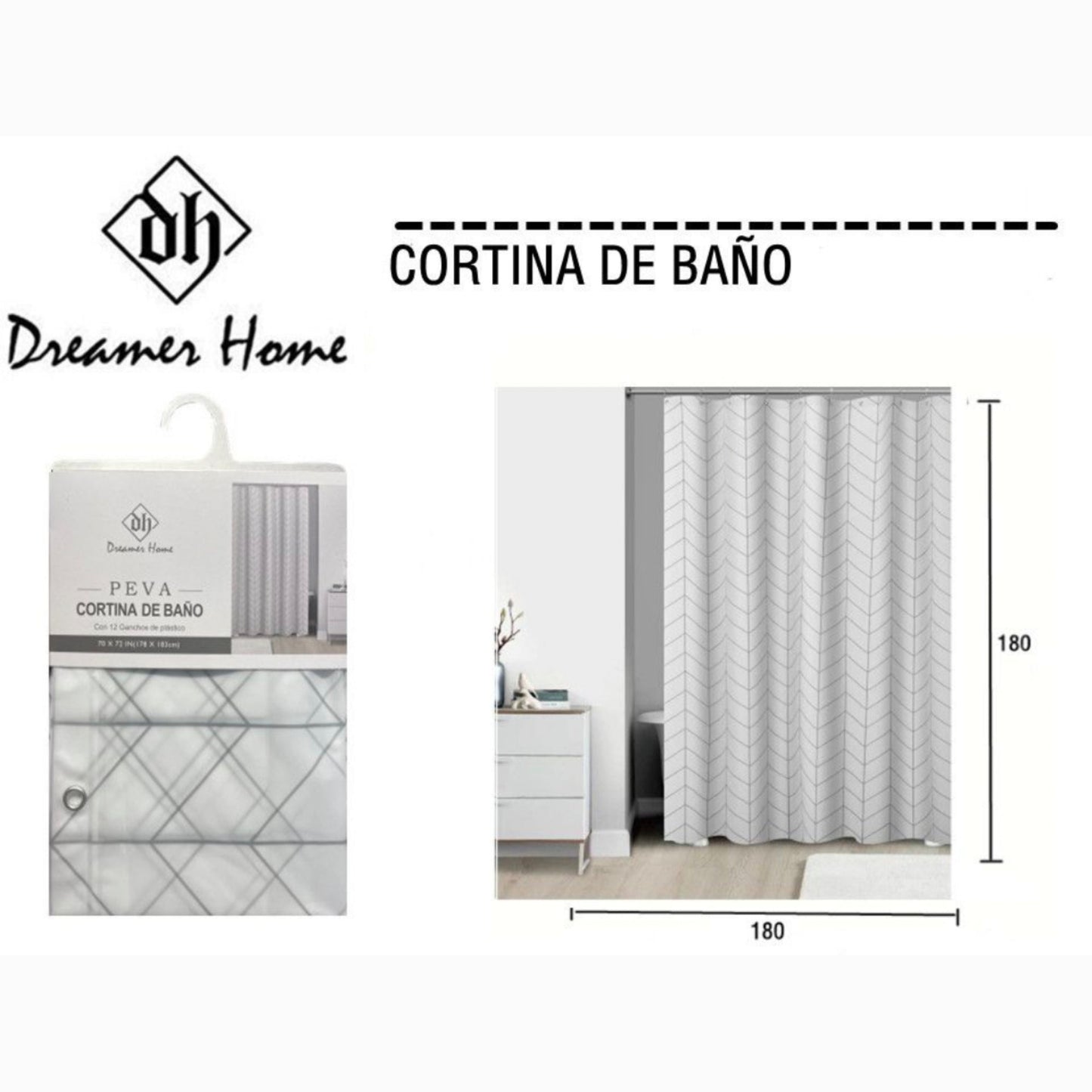 Cortina de Baño 100% PEVA 180x180cm