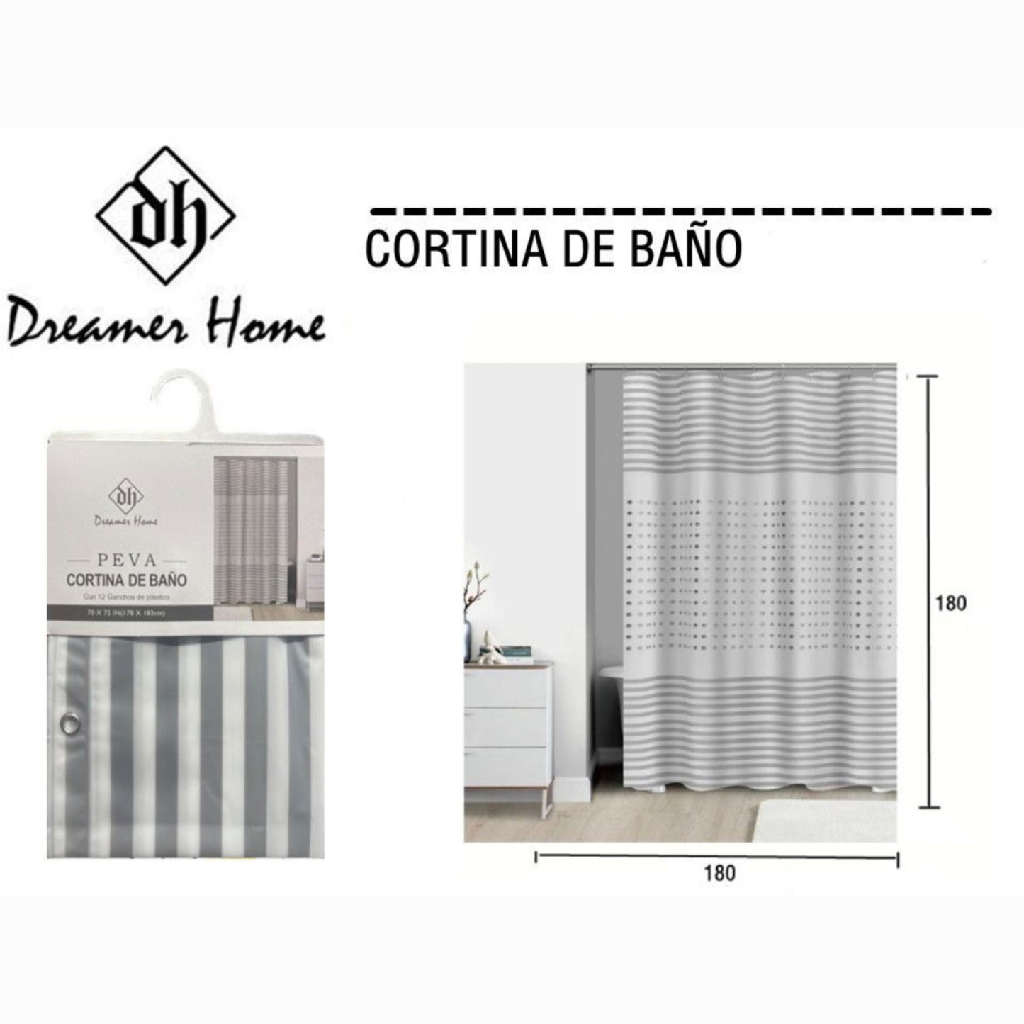 Cortina de Baño 100% PEVA 180x180cm