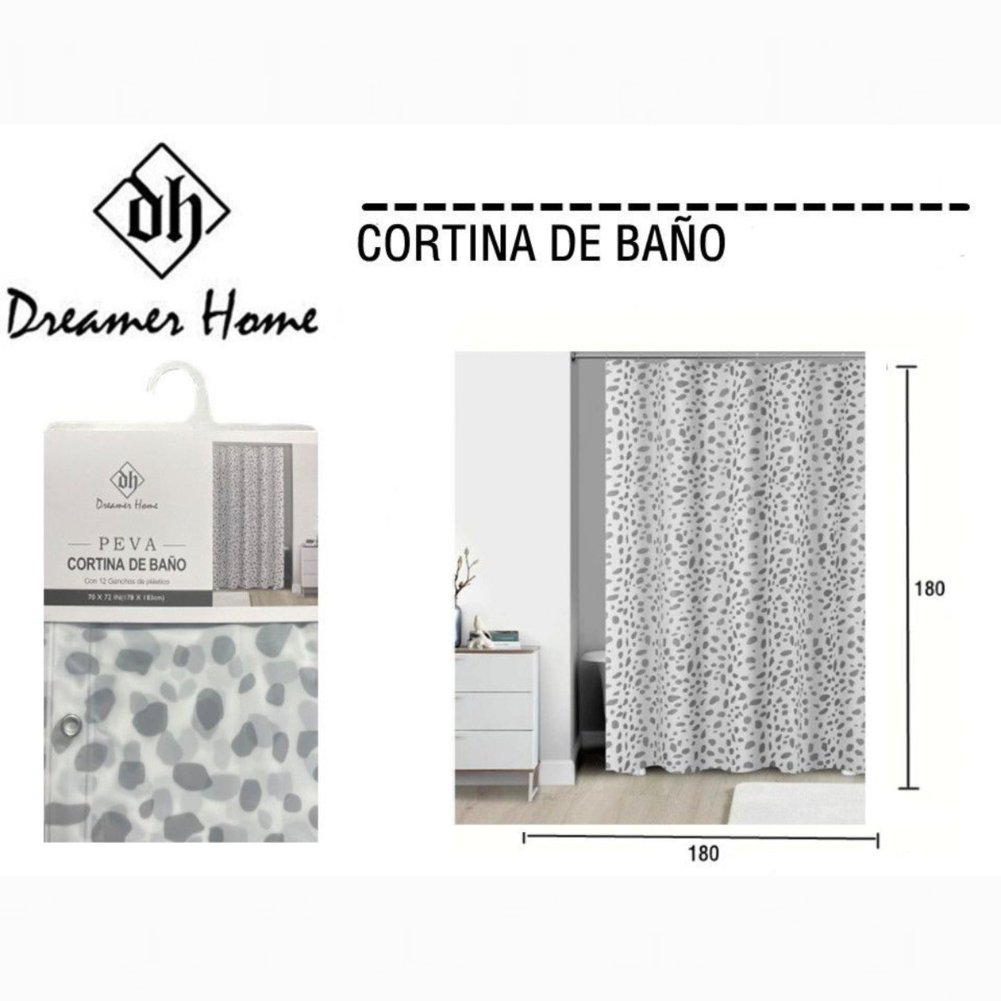 Cortina de Baño 100% PEVA 180x180cm