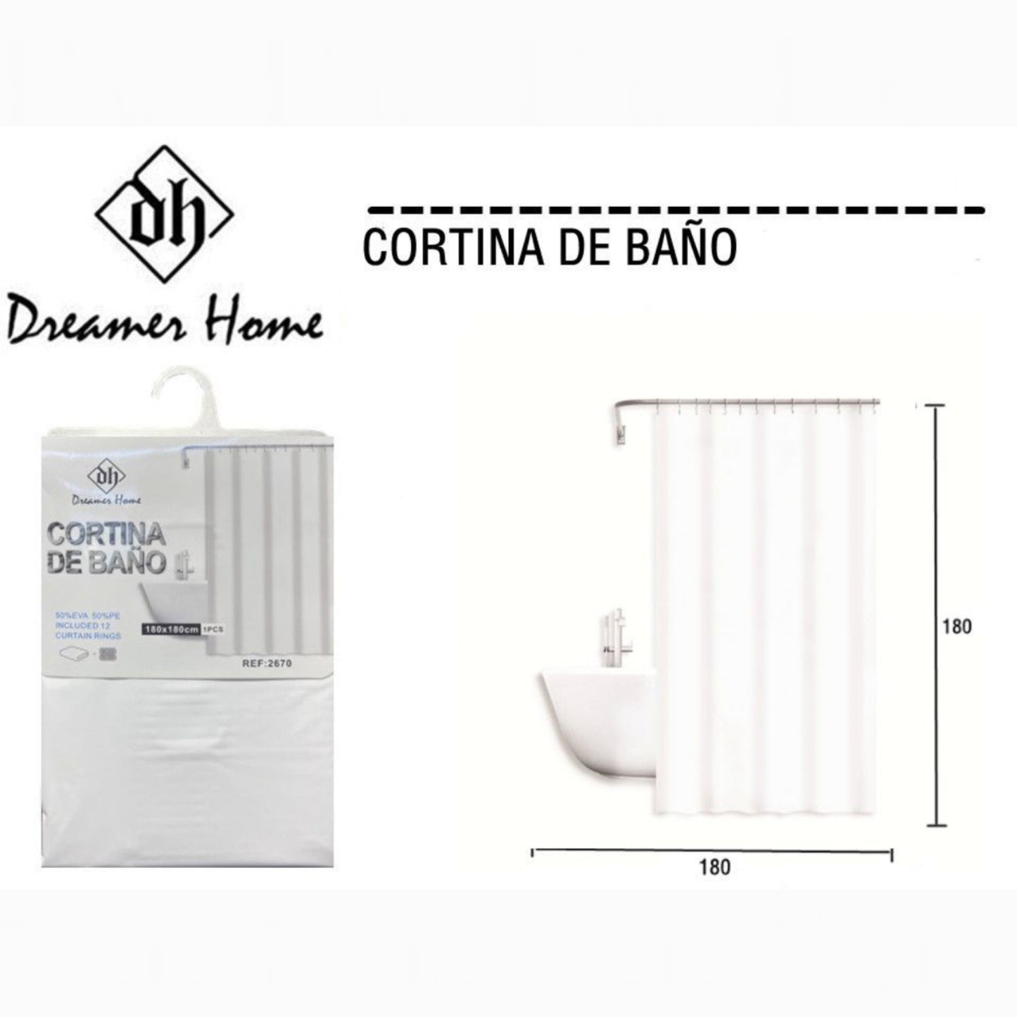 Cortina de Baño liso 180x180cm azul