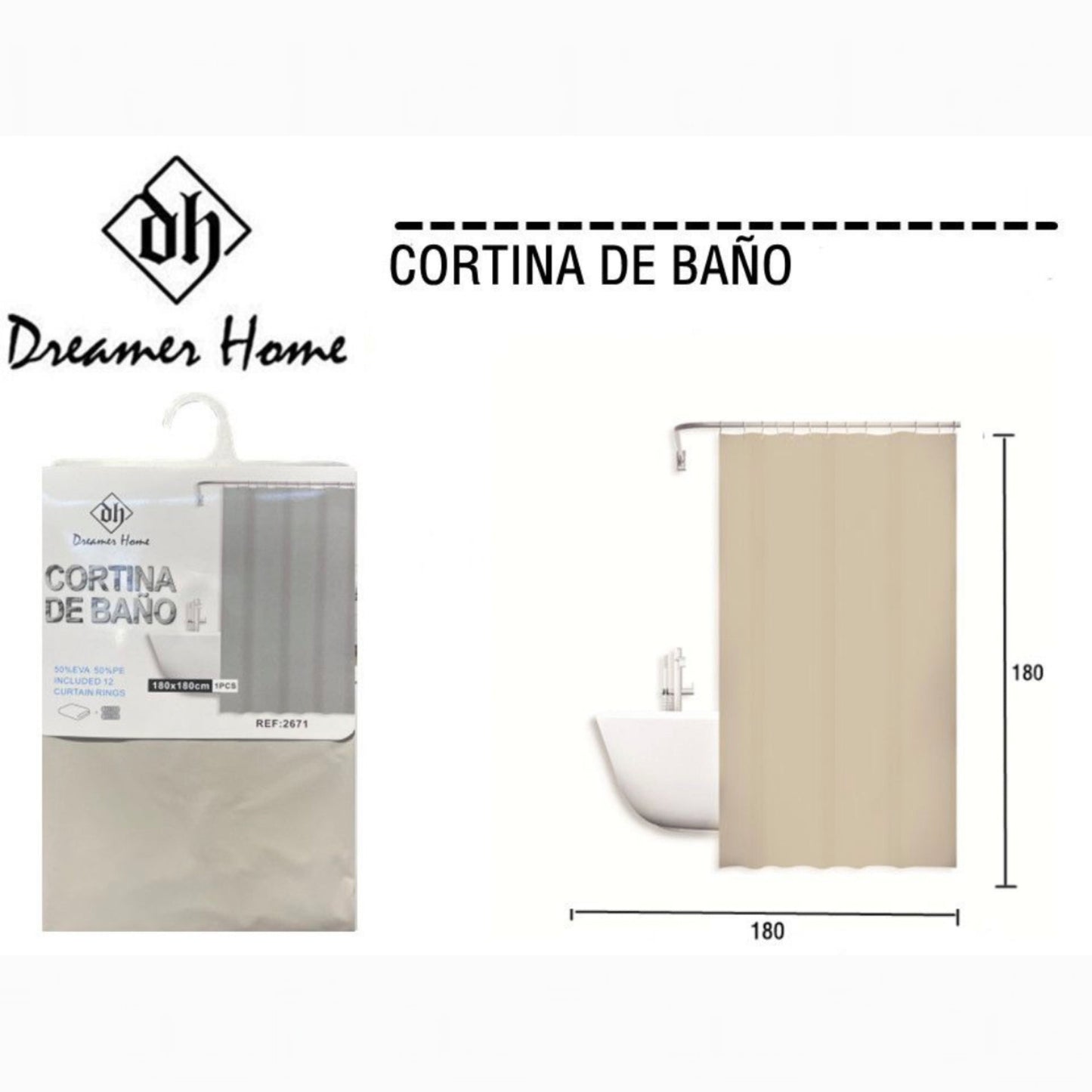 Cortina de Baño liso 180x180cm beige