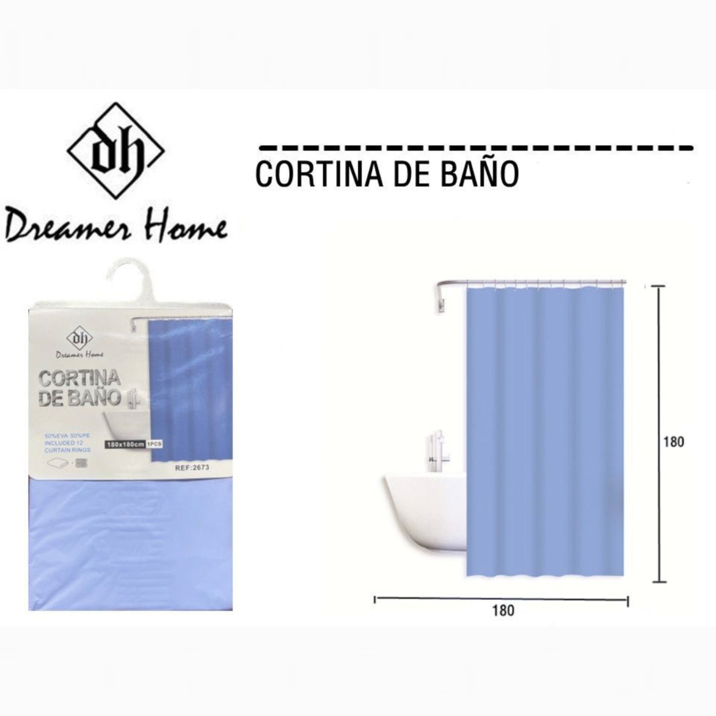 Cortina de Baño liso 180x180cm azul