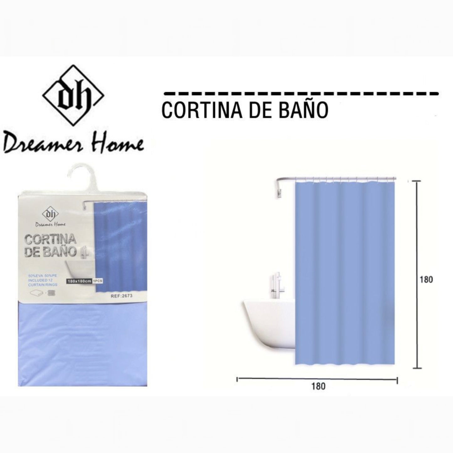 Cortina de Baño liso 180x180cm blanco