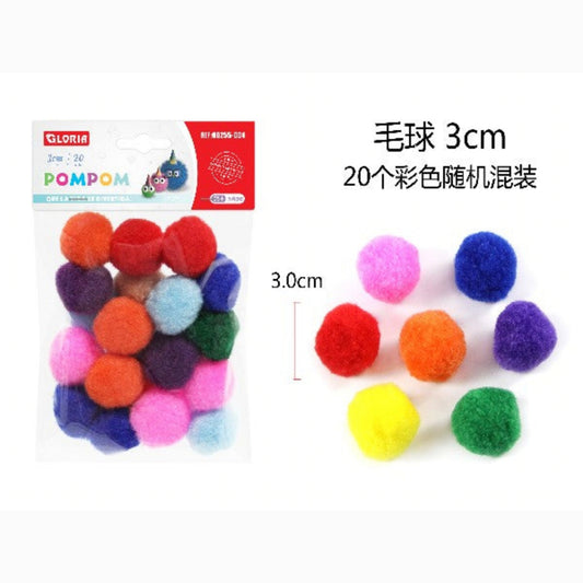 Pompom color surtido 3cm 20pcs