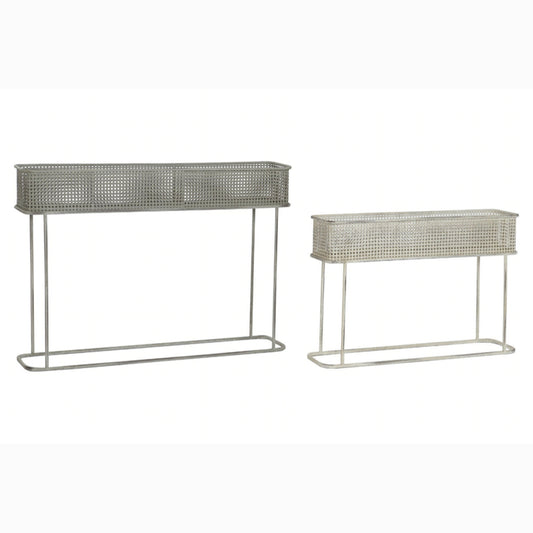 Macetero set 2 metal 100*22*70cm envejecido gris