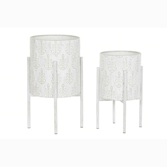 Macetero set 2 metal 31*31*60cm blanco