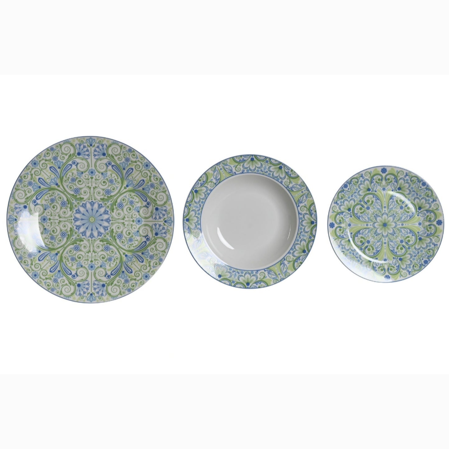 Vajilla set 18 porcelona 27*27*3cm azulejos verde