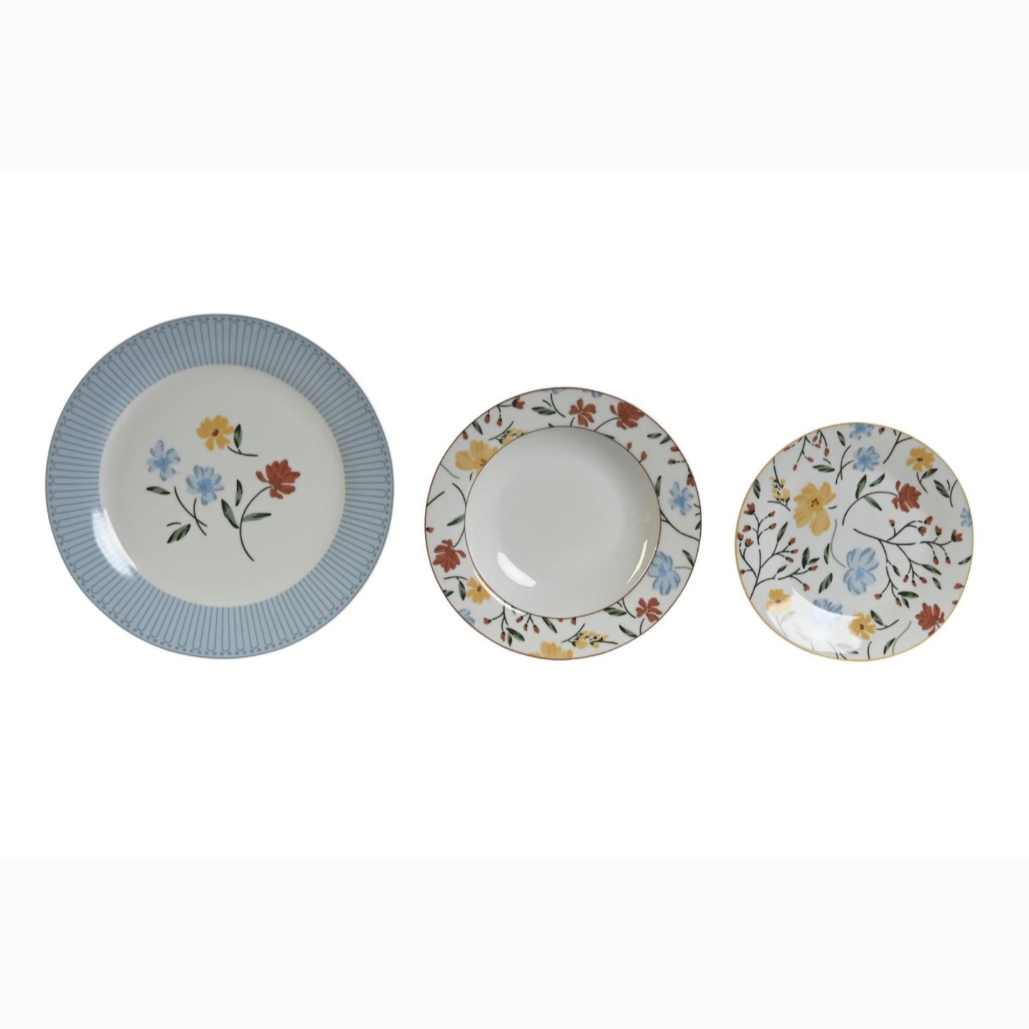 Vajilla set 18 porcelana 27*27*3cm floral azul