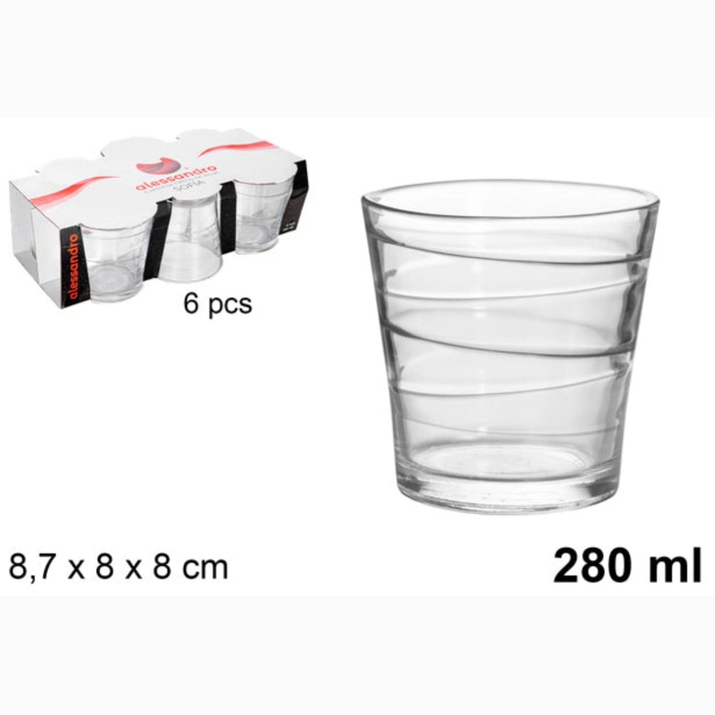 Pack 6 vasos cristal agua sofia 280 ml 8.7x8x8cm