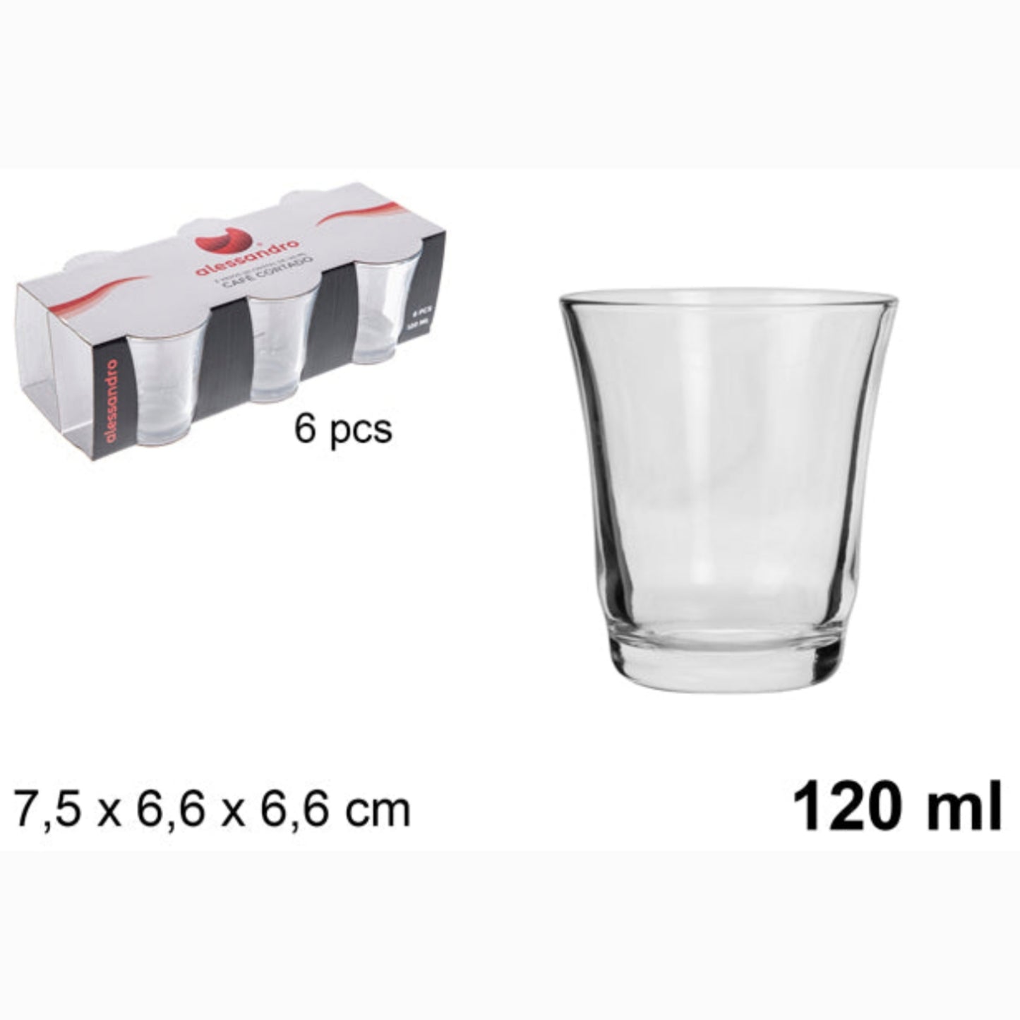 Pack 6 vasos cristal café cortado 120 ml 7.5x6.6x6.6cm