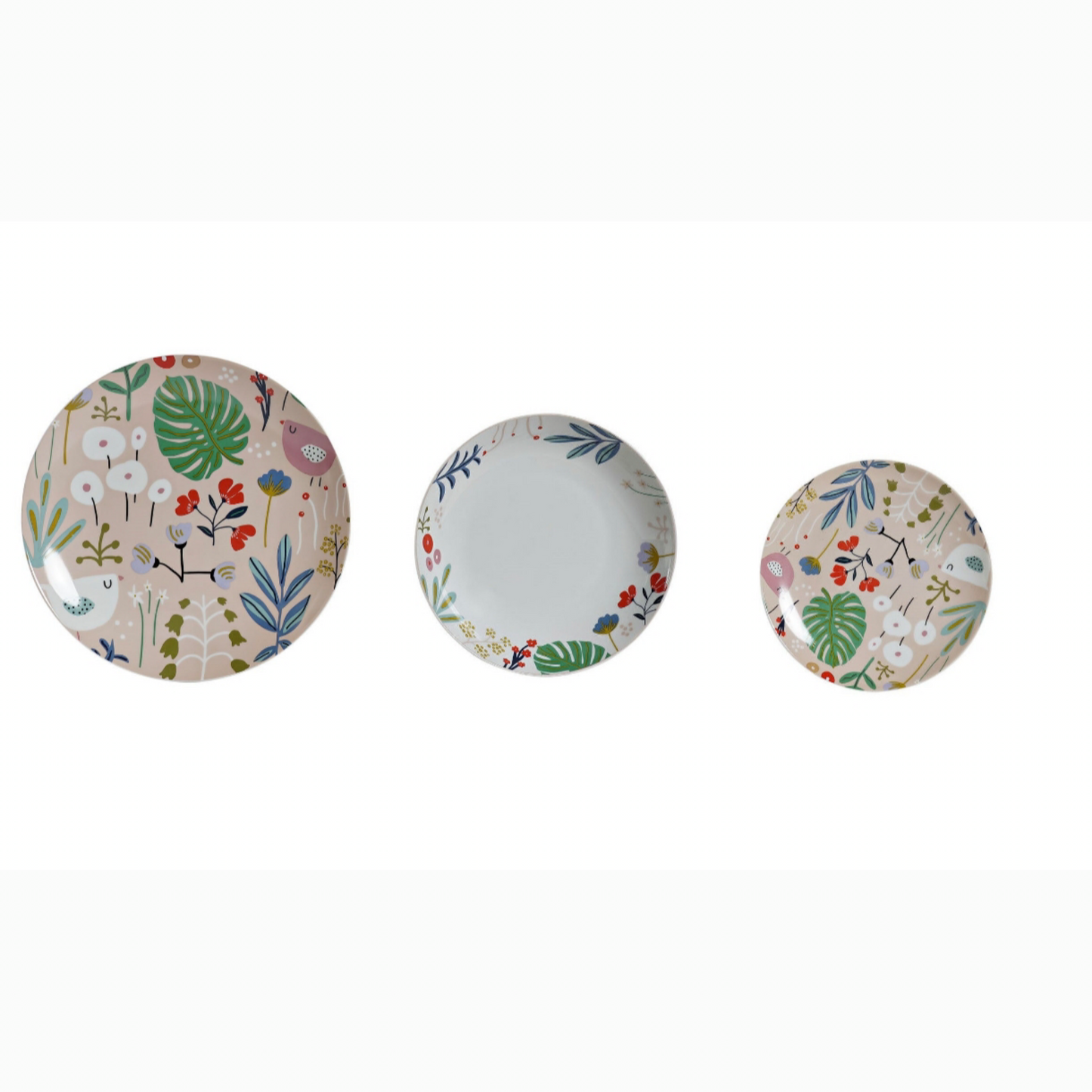 Vajilla set 18 porcelona 27*27*3cm flores multicolor